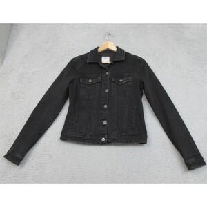 Bershka Denim Jacket BSK Girls Teen Small Black Jean Trucker Button Front
